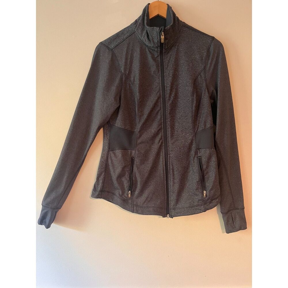 Active By Old Navy Fitted Zip Up Jacket Womens Medium Gray Heathered Zip Pockets